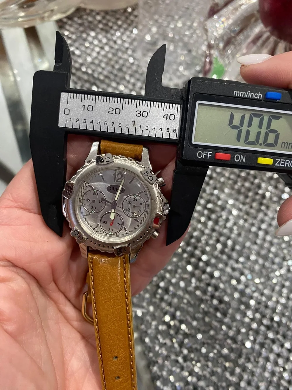 GUESS Men's Tan Leather Strap Silver Dial Chronograph Watch